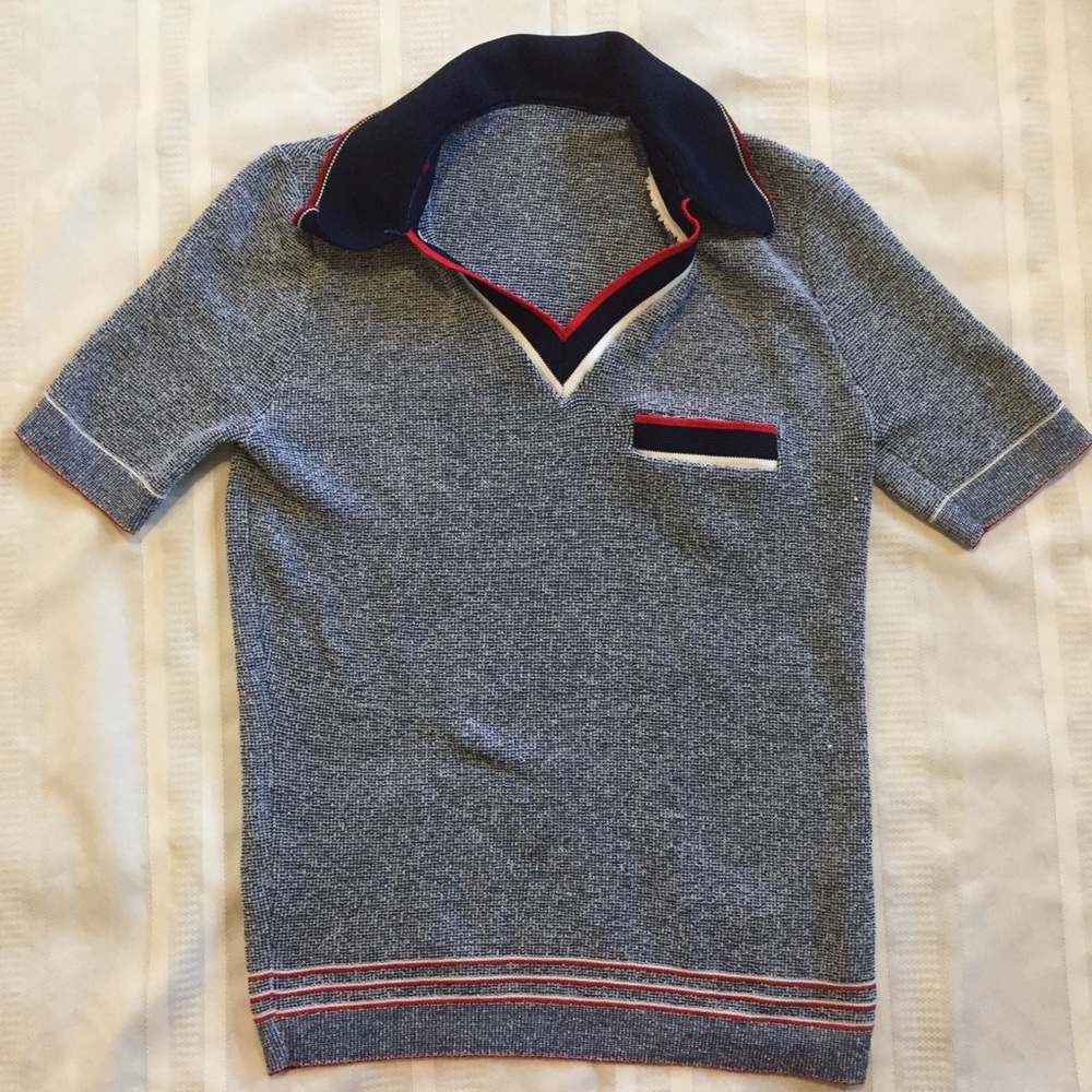 Cool Vintage Red White Blue Poly V Neck Pullover